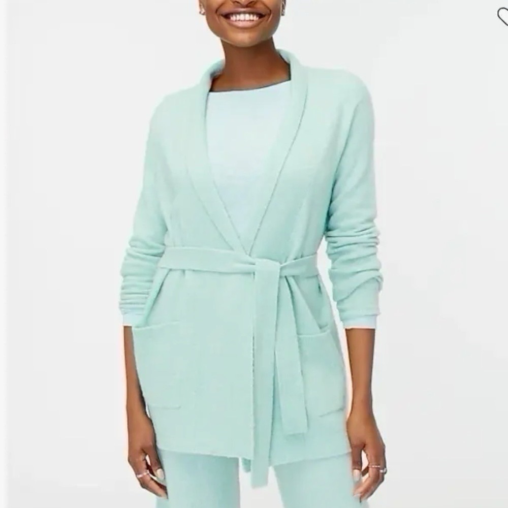 J.Crew Factory Wrap Cardigan Sweater Top & Pants Set Extra Soft Yarn Wintergreen